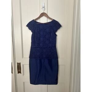 Alex Evenings Floral Lace Top Sheath Dress Womens Size 8 Blue Classic Elegant